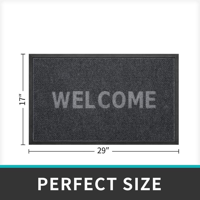 DEXI Front Door Mat Outdoor, 45 x 75 cm Non Slip Heavy Duty Doormat, Stain and Fade Resistant Welcome Mat, Low Profile Easy Clean Floor Mats for Patio, Entryway, Entrance, Grey - Image 2