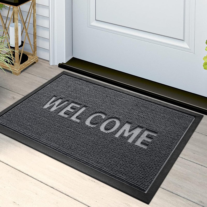 DEXI Front Door Mat Outdoor, 45 x 75 cm Non Slip Heavy Duty Doormat, Stain and Fade Resistant Welcome Mat, Low Profile Easy Clean Floor Mats for Patio, Entryway, Entrance, Grey - Image 3