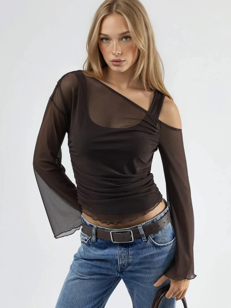 HICCUP Asymmetrical Collar Fitted Crop Top