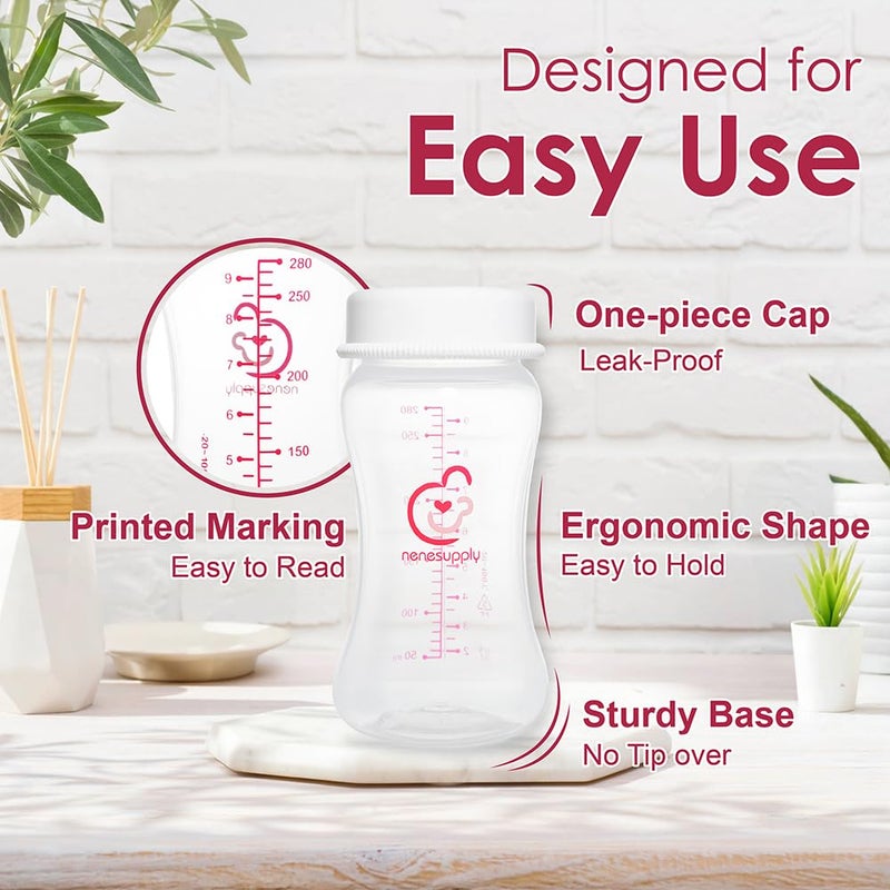 Nenesupply 9oz 4 Count Wide Neck Mouth Breastmilk Storage Bottle Breast Pump Bottles Use for Pumping with Spectra S1 S2 9 Plus Breast Pumps. Replace Spectra Bottles for Pumping Breastmilk Collection - Image 3