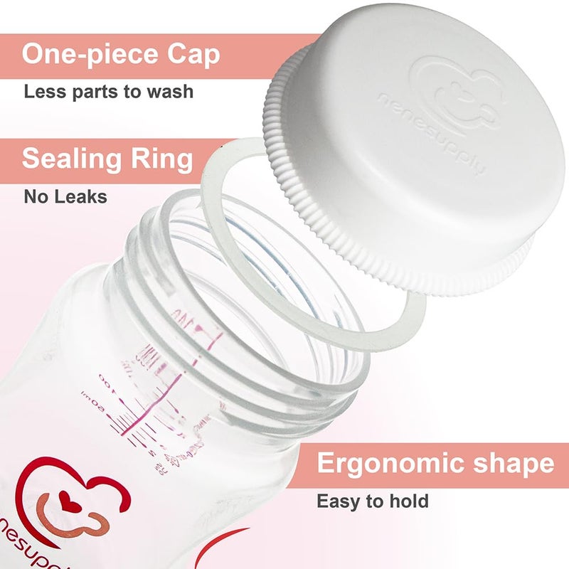 Nenesupply 9oz 4 Count Wide Neck Mouth Breastmilk Storage Bottle Breast Pump Bottles Use for Pumping with Spectra S1 S2 9 Plus Breast Pumps. Replace Spectra Bottles for Pumping Breastmilk Collection - Image 2