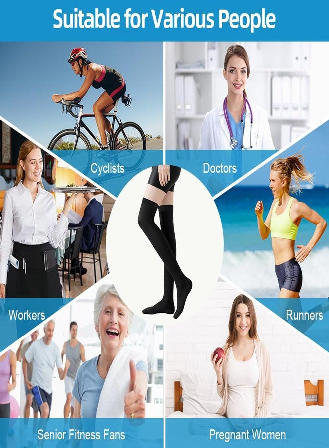 AOOSA Closed Toe Thigh High Compression Stockings for Women & Men, Soft Elastic Breathable Compression Socks with Sock Washing Bag, Firm 23-32 mmHg Graduated Support for Varicose Veins, Edema(M) - Image 2