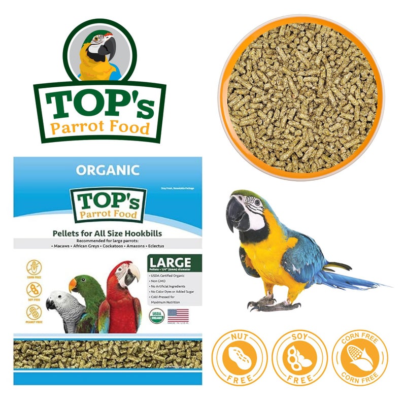 TOP's Parrot Food طعام الببغاء من TOP - حبيبات للببغاوات الصغيرة والمتوسطة والكبيرة - خالية من الكائنات المعدلة وراثيًا، خالية من الفول السوداني وفول الصويا والذرة، معتمدة من وزارة الزراعة الأمريكية - 4 رطل / 1.81 كجم - Image 2