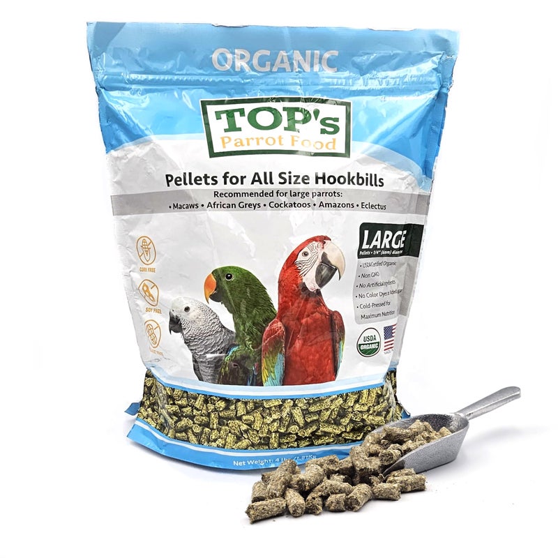 TOP's Parrot Food طعام الببغاء من TOP - حبيبات للببغاوات الصغيرة والمتوسطة والكبيرة - خالية من الكائنات المعدلة وراثيًا، خالية من الفول السوداني وفول الصويا والذرة، معتمدة من وزارة الزراعة الأمريكية - 4 رطل / 1.81 كجم - Image 1