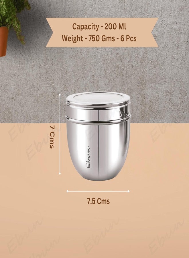 Ebun Stainless Steel See Through Containers for Kitchen | Conical Shape Small Stainless Steel Dabba Set for Kitchen | Steel Container with Lid | 200 Ml Capacity | Pack of 6 - Image 3