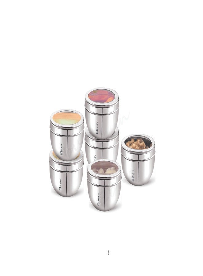 Ebun Stainless Steel See Through Containers for Kitchen | Conical Shape Small Stainless Steel Dabba Set for Kitchen | Steel Container with Lid | 200 Ml Capacity | Pack of 6 - Image 1