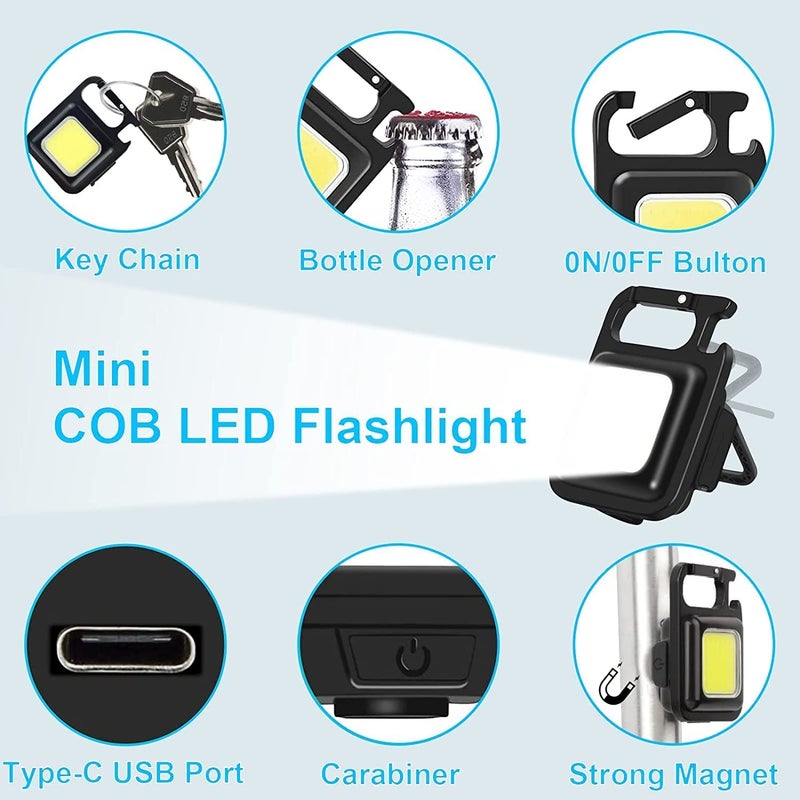 Limeshot LIMESHOT Mini Torch Light with Keychain Led Light with Bottle Opener Magnetic Base and Folding Bracket Mini COB 500 Lumens Rechargeable Emergency Light - Image 4
