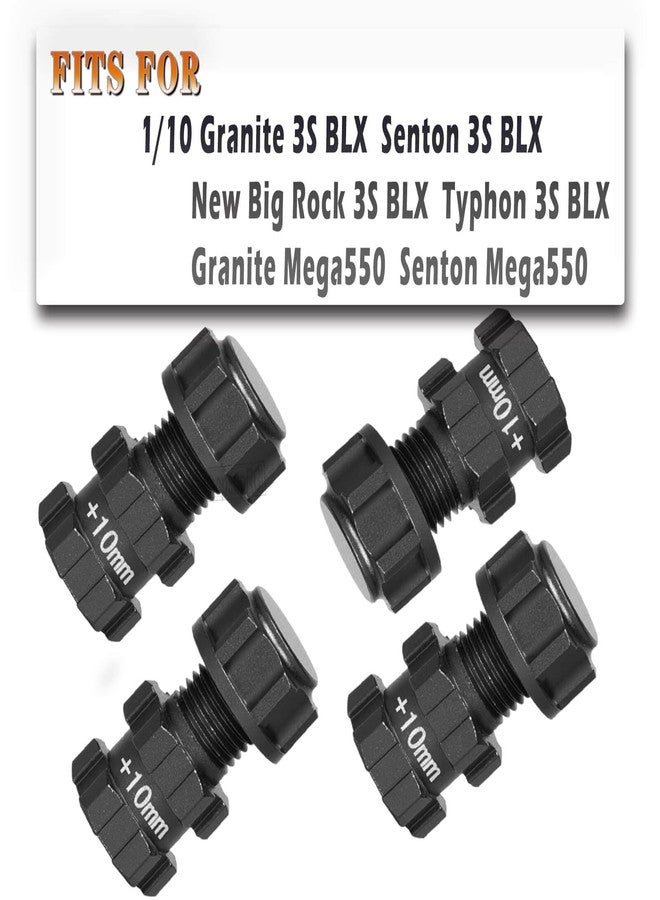 hopsupRC RC Aluminum 14mm to 17mm Wheel Hex 10mm Extended Wheel Hub Drive with Anti-dust Cap Nuts Upgrades Part for 1/10 Granite Senton New Big Rock Typhon 3S BLX,Black - Image 2