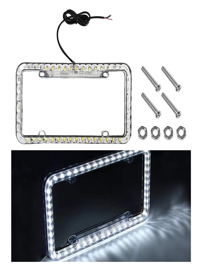 NYTKL 12V 48 LED Color Light License Plate Frame, Acrylic Plastic Licence Plate Cover with Bright LED Lights, Waterproof Car Tag Decor Front and Rear License Frame with Screws (White) - Image 1
