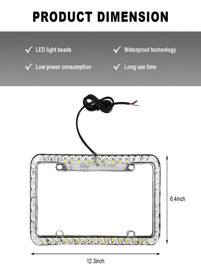 NYTKL 12V 48 LED Color Light License Plate Frame, Acrylic Plastic Licence Plate Cover with Bright LED Lights, Waterproof Car Tag Decor Front and Rear License Frame with Screws (White) - Image 2