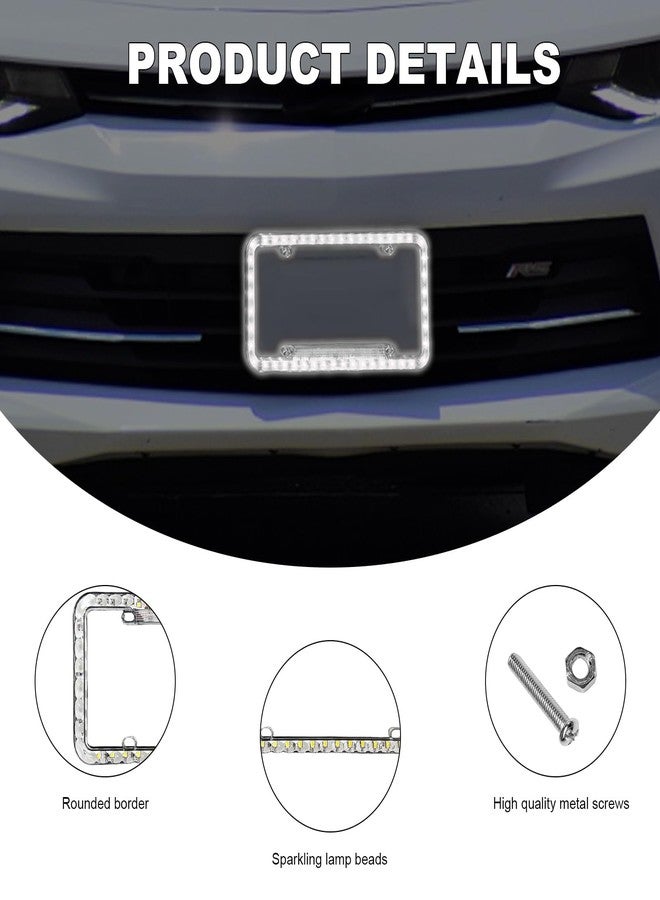 NYTKL 12V 48 LED Color Light License Plate Frame, Acrylic Plastic Licence Plate Cover with Bright LED Lights, Waterproof Car Tag Decor Front and Rear License Frame with Screws (White) - Image 3