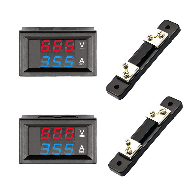 DaFuRui 2Pack Dual Display Volt Amp Meter DC Voltmeter Ammeter LED Digital DC 4.5-100V/50A Voltage Current Measurement Meter with Shunt - Image 1