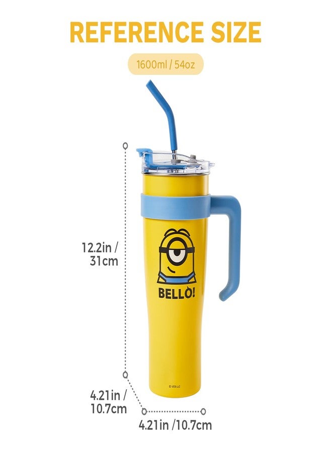 ميني سو كوب مينيسو للسفر من الفولاذ المقاوم للصدأ بتصميم شخصيات مينيونز، سعة 54 أونصة، مزود بمقبض وغطاء وماصة، متوافق مع حامل أكواب القهوة، خالٍ من مادة BPA، مناسب للفتيات والأطفال | للمدرسة والمكتب والمنزل - Image 3