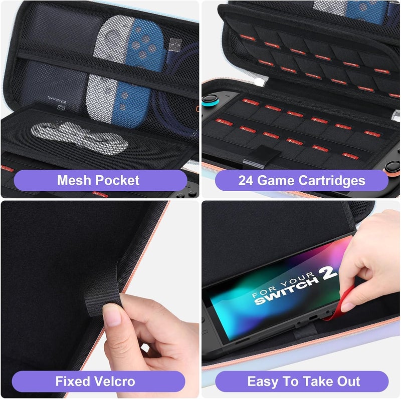 Canboc Carrying Case Compatible with Nintendo Switch 2 (2025), Hard Shell Switch 2 Console Bag with 24 Game Card Slots, Mesh Pocket fit Accessories, Purple Gradient Blue (Case Only) - Image 5