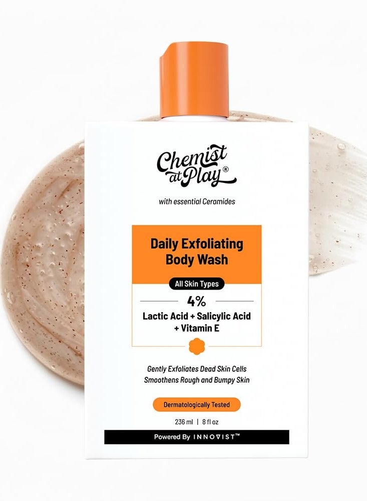 Chemist at Play Exfoliating Body Wash 236ml Removes Tan Fights Body Acne, Strawberry Skin  4% Salicylic Acid Vitamin E and Lactic Acid Gentle Exfoliating Shower Gel For Women and Men - Image 1