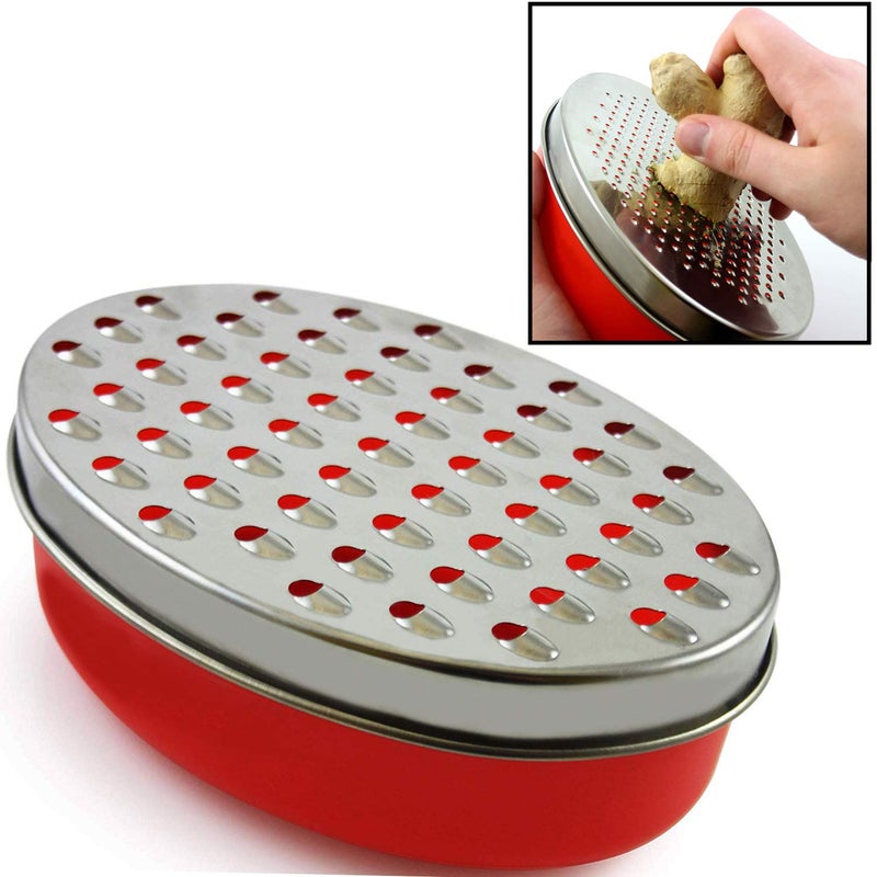 Cheese Grater Citrus Lemon Zester with Food Storage Container  Lid  Perfect For Hard Parmesan Or Soft Cheddar Cheeses Ginger Vegetables Butter Chocolate  Nutmeg Red