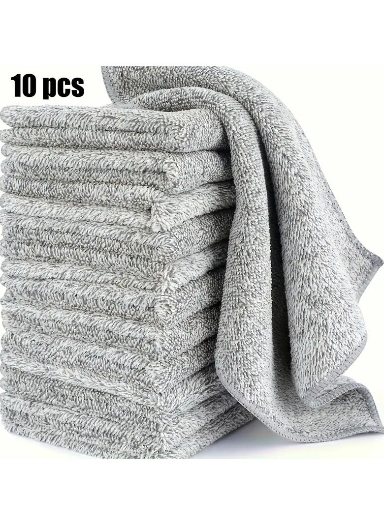 QUALITY 10-Pack Super Absorbent Microfiber Cleaning Cloths, Kitchen Towel - Thick Quick Dry Bamboo Charcoal Fiber Towels for Car And Kitchen, Non-Oil, Washable  - Image 1