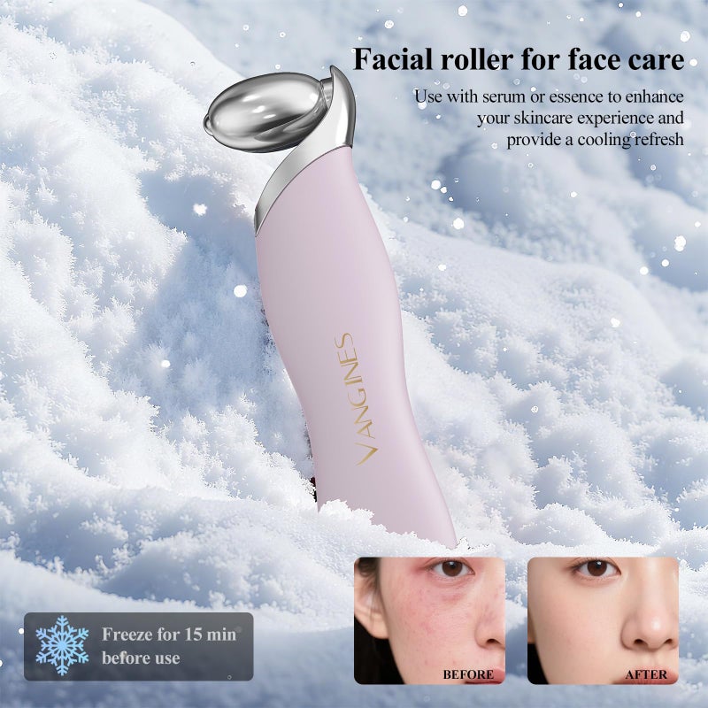 Vangines 3-in-1 Ice Roller for Face & Eyes â€“ Cooling Facial Roller, Pore Cleansing Tool with 2 Silicone Brushes, Stainless Steel Roller for Puffiness & Pores (Purple) - Image 4