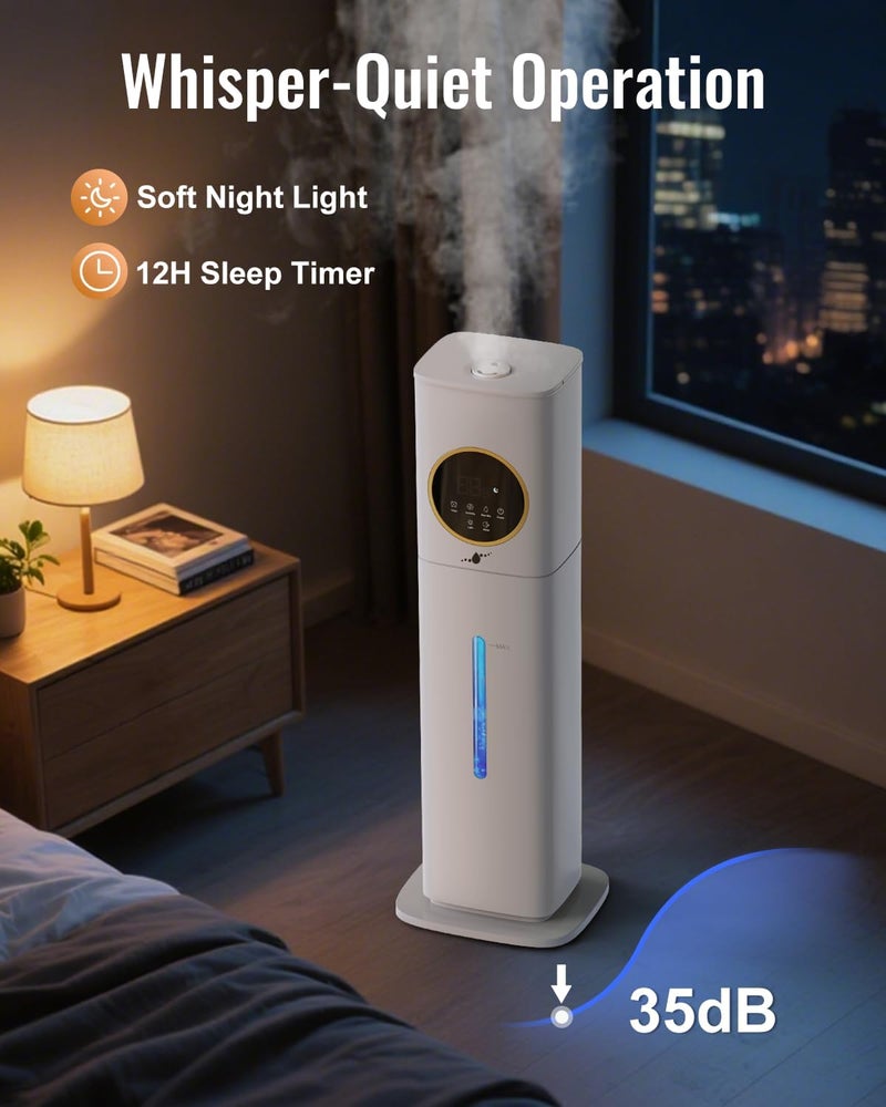 feekaa مرطبات لغرفة النوم، غرفة كبيرة، مرطب فوق صوتي 8 لتر مع صندوق عطر، فوهة 360 درجة، تحكم في الرطوبة، مؤقت، إيقاف تشغيل تلقائي، مرطب هواء للغرفة - Image 5