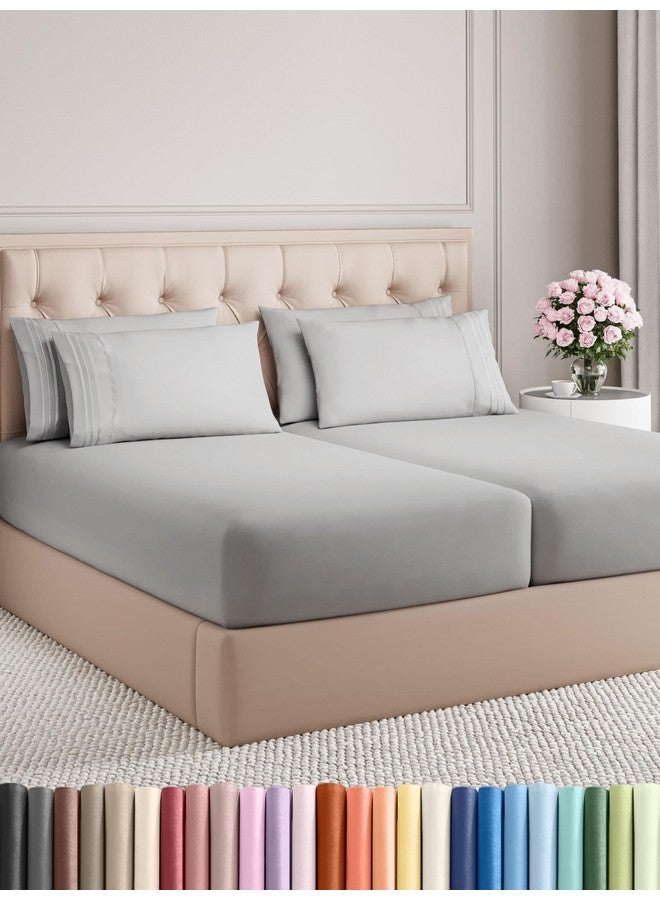 CGK Unlimited Split King 7 Piece Sheet Set - Comfy, Breathable & Cooling - Hotel Luxury Bedding for Women, Men, Kids & Teens - 1 Flat & 2 Fitted Sheets & 4 Pillowcases w/ Deep Pockets - Wrinkle Free - French Grey - Image 1