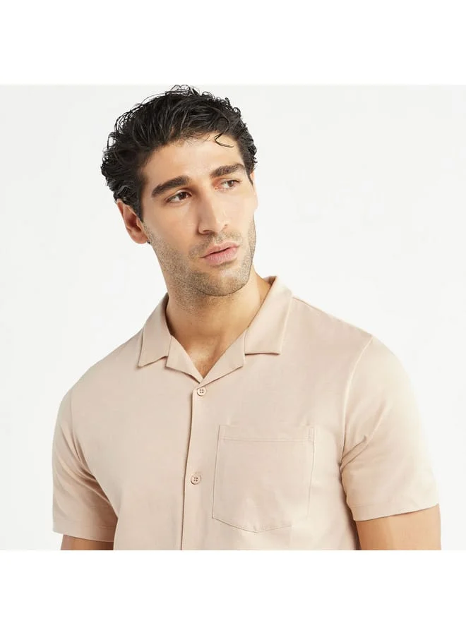 Splash FAV Solid Camp Collar Shirt with Short Sleeves and Pocket