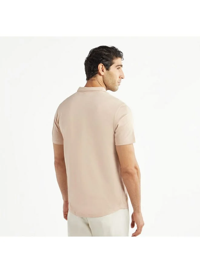 Splash FAV Solid Camp Collar Shirt with Short Sleeves and Pocket