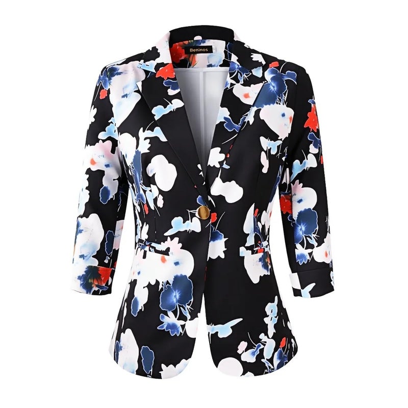 Beninos Womens Blazers 3/4 Sleeve Lightweight Office Work Blazer Jacket (1905 Black, M) - Image 1