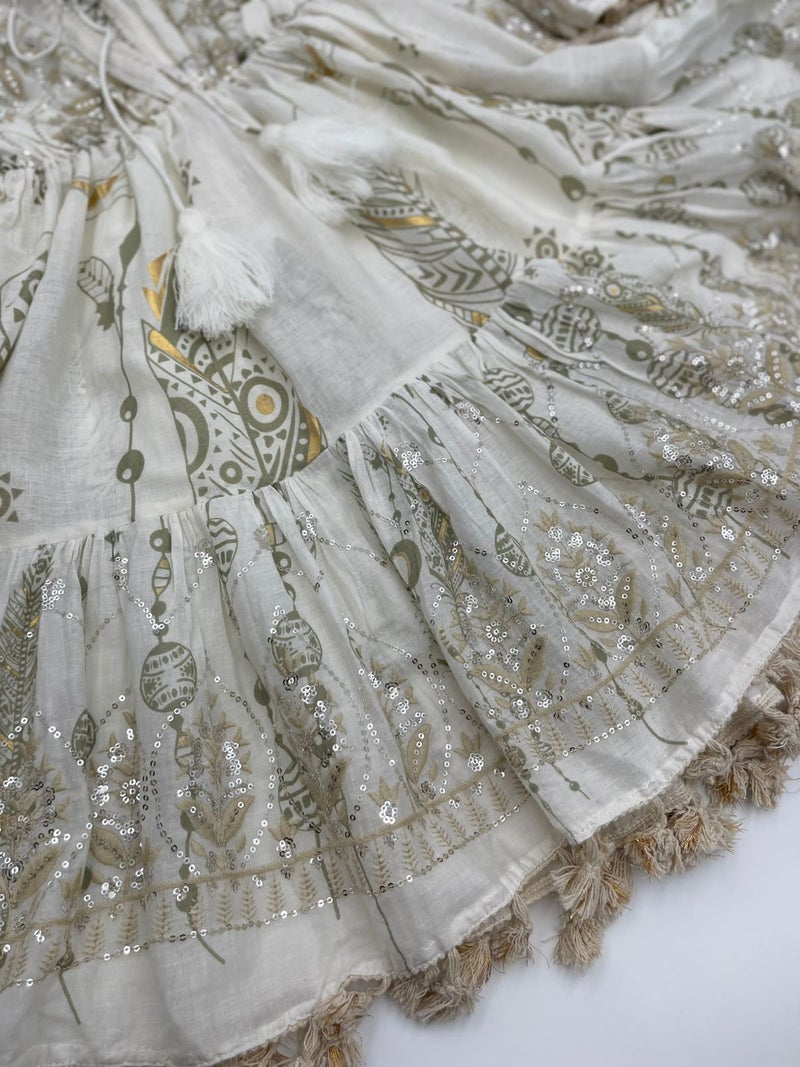Antica Sartoria White & Gold Dress - Image 3