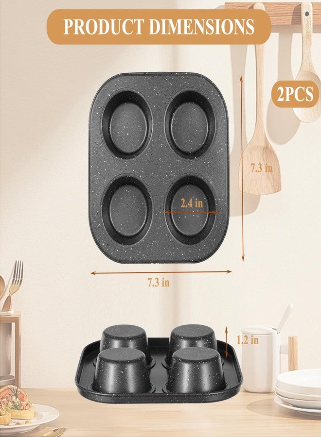 Walooza 4 Cup Muffin Pan 2 Pack, Nonstick Mini Muffin Tin for Air Fryer, 1.18In Deep Cupcake Baking Pan for Frittatas, Tarts, Brownies - Image 2