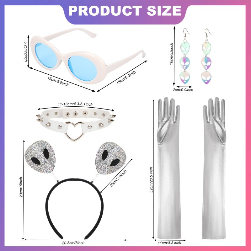 XEPST Alien Costume Accessories Set - Alien Antenna Headband, Earrings, Necklace, and Gloves for Women and Girls - Perfect for Alien Parties Halloween Carnival Cosplay - Dress Up Accessories, White - Image 2
