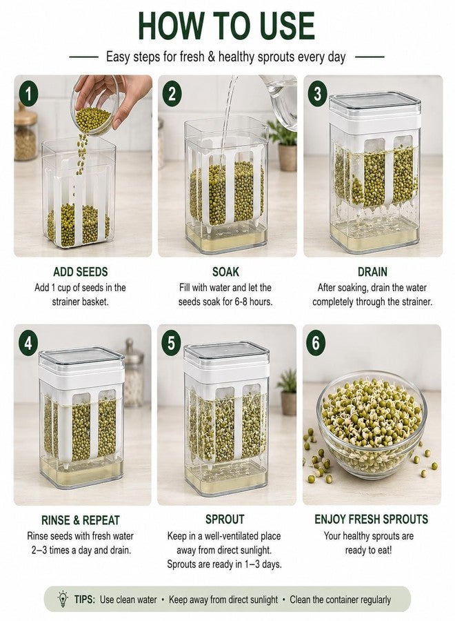Diablos Sprout Maker for Kitchen, 950 ml - Seed Sprouter Box for Mung Beans, Lentils, Chana and Microgreens, Built In Strainer Airtight Lid, BPA Free Sprouts Maker - Image 3