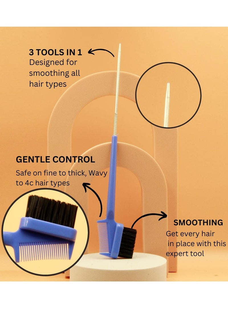 Prime 3 in 1 Hair Edge Brush with Rat Tail Comb Eyelash Comb Edge Control Brush, Double Same Sided Hair Comb for Women Girls Beauty Natural Styling Hair Edge Eyebrow Brushes - Image 2