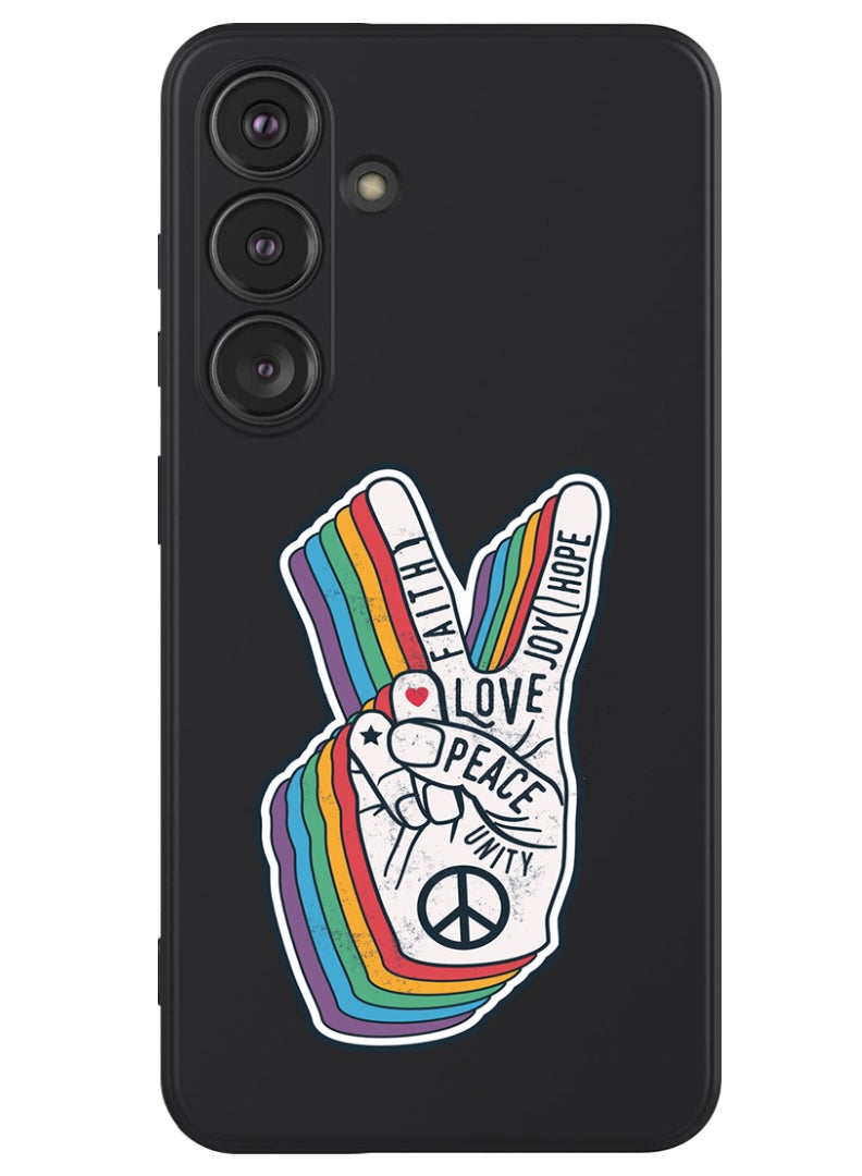 Theodor Protective Slim Fit Case Liquid Silicone Cover with Full Body Protection Anti-Scratch Shockproof Case For Samsung Galaxy S24 (Black) - Peace symbol - Image 1