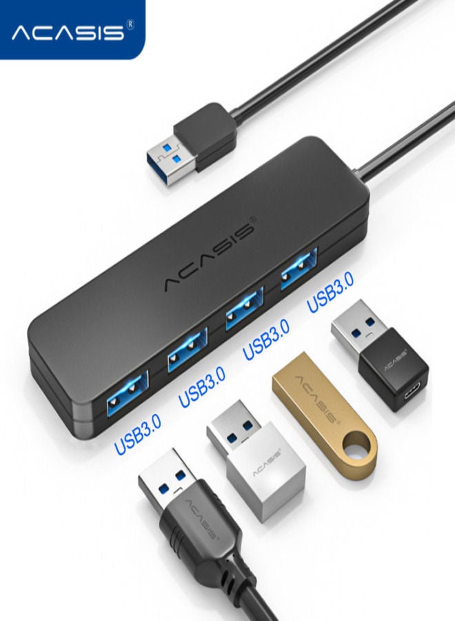 Acasis 4-Port USB 3.0 Hub, Ultra-Slim Data USB Hub with 60 cm Extended Cable for MacBook, Mac Pro, Mac mini, iMac, Surface Pro, XPS, PC, Flash Drive, Mobile HDD Black - Image 4