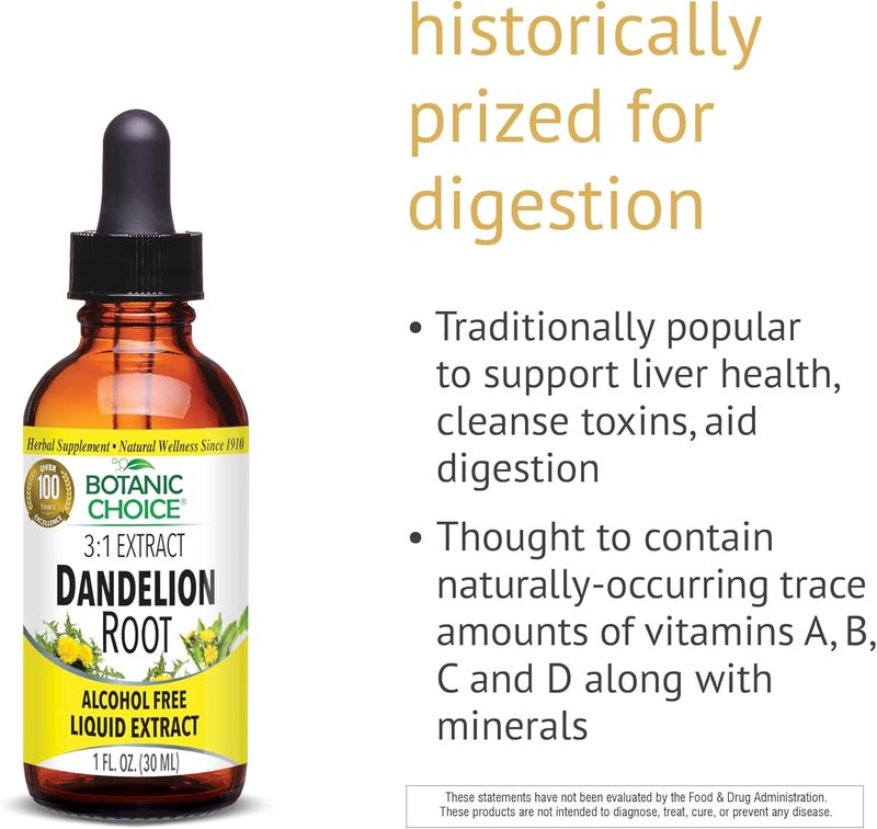 Botanic Choice Dandelion Root Alcohol Free Liquid ExtractTraditional Support for Liver Health Cleanse toxins Aid Digestion1 Fluid Ounce - Image 3