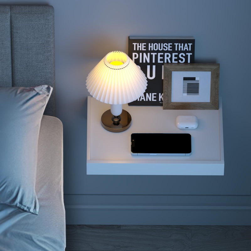 TEAMIX Wall Mounted Folding Bedside Shelf, White Wood Floating Nightstand Table with Heavy-Duty Brackets, 16.5''x12'' Space Saving Bed Side Tray Storage for Bedroom, Living Room, Dorm (White, Basic) - Image 4