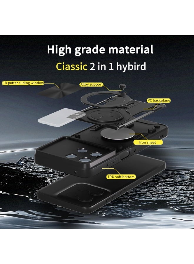 Magnetic Ring Stand Case for Motorola Moto G56 with , Built-in Slide Camera Lens-Full Body Heavy Duty Cover for Moto G56 -Black - Image 5