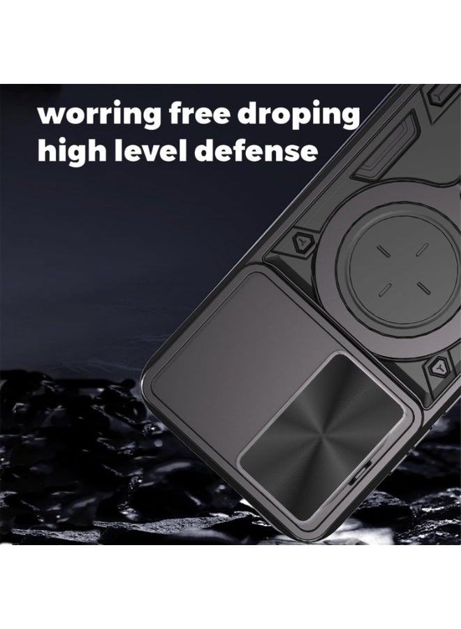 Magnetic Ring Stand Case for Motorola Moto G56 with , Built-in Slide Camera Lens-Full Body Heavy Duty Cover for Moto G56 -Black - Image 2