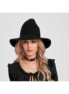 Edoneery Edoneery Halloween Witch Hat for Women Wide Brim Foldable Pointed Cap for Halloween Party Costume Accessory  - Image 2