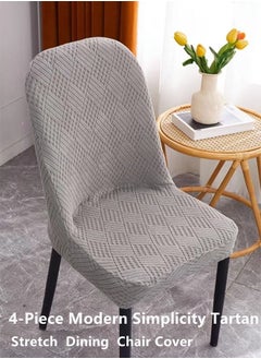Kutis 4-Piece Modern Simplicity Tartan Stretch Dining Chair Cover Chair Seat Cover Polyester Dark Grey  - Image 2