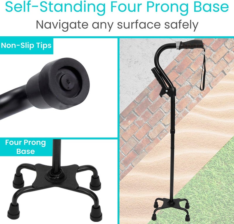 Vive Quad Canes  4 Prong Folding Cane with Extra Handle for Men Women  Seniors  Walking Sticks Adjustable  Lightweight  Upright Offset Aid for Balance Support for Elderly Handicap  Disabled - Image 4