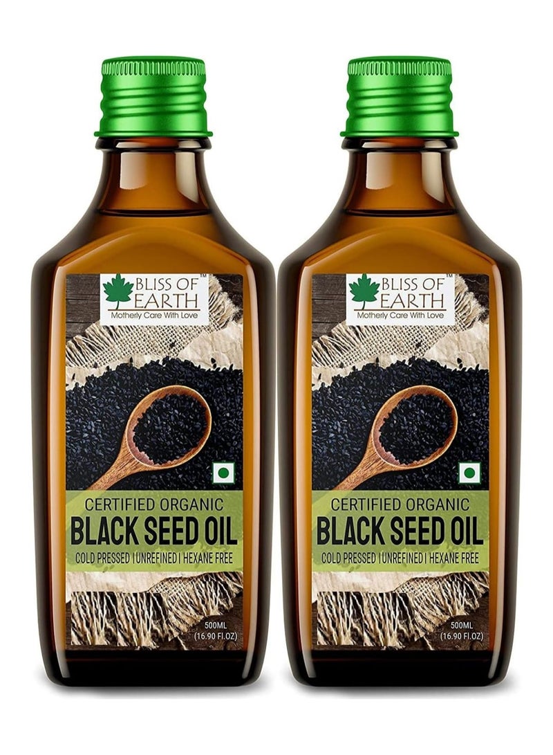 BLISS OF EARTH 500ml Organic Black Seed Kalonji Oil For Eating & Hair Cold pressed & Hexane Free Pack of 2 - Image 1