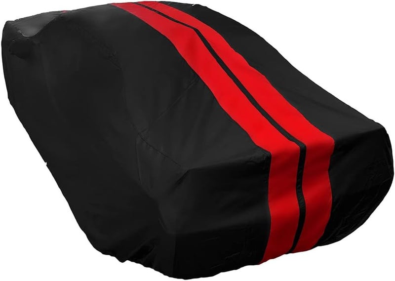 SR1 Performance Ultraguard Plus Car Cover for 2008-2023 Dodge Challenger - Water Resistant, Custom Fit, Black with Red Stripes - Image 5