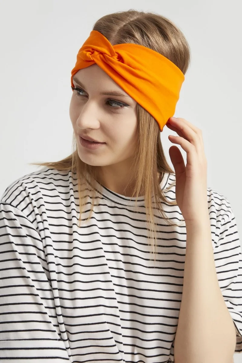 Butikgiz Style Orange, Boutique Design Women's Bandana Hair Band, Extra Soft, Flexible, Natural, Combed Cotton