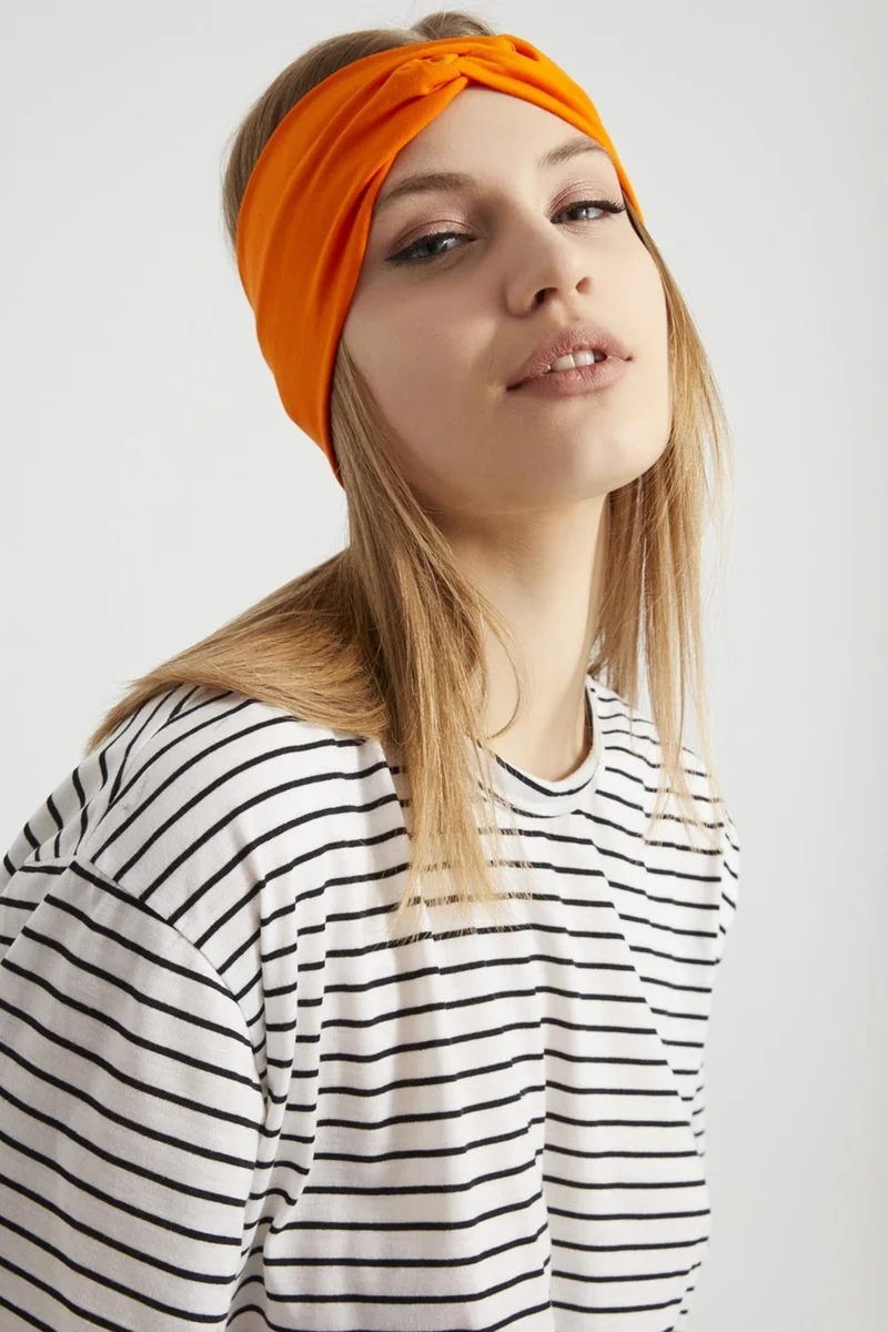 Butikgiz Style Orange, Boutique Design Women's Bandana Hair Band, Extra Soft, Flexible, Natural, Combed Cotton