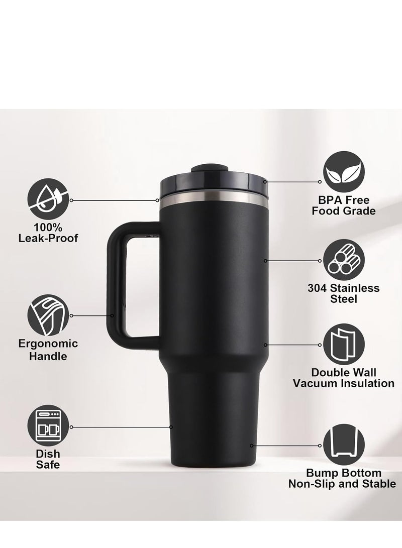 40 oz Tumbler with Handle and Straw Insulated Cup Reusable Stainless Steel Water Bottle Travel Mug Cupholder Friendly