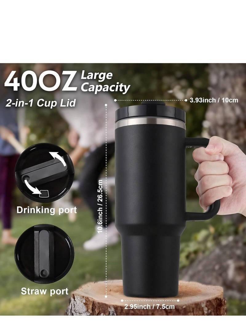 40 oz Tumbler with Handle and Straw Insulated Cup Reusable Stainless Steel Water Bottle Travel Mug Cupholder Friendly
