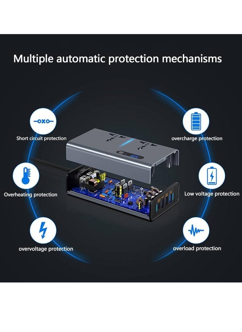 Generic 200W Car Power Inverter DC 12V To 110V AC Converter With PD 30W USB-C QC3.0 Dual USB Ports Dual AC Outlets For Laptop Car Plug Adapter Car Power Inverter Car Charger Fast Charger LED Display  - Image 3