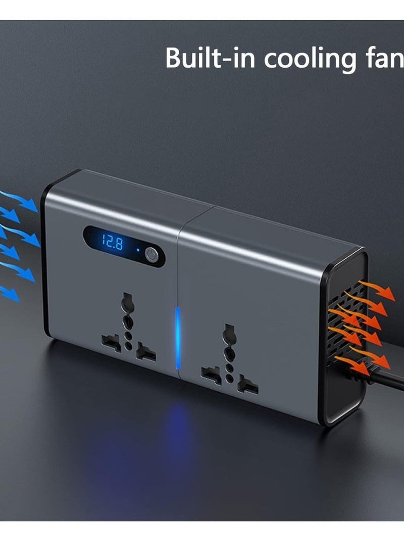 Generic 200W Car Power Inverter DC 12V To 110V AC Converter With PD 30W USB-C QC3.0 Dual USB Ports Dual AC Outlets For Laptop Car Plug Adapter Car Power Inverter Car Charger Fast Charger LED Display  - Image 5
