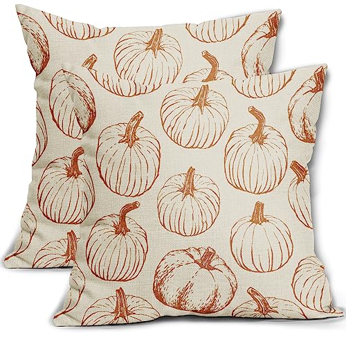 Aytipun Fall Pillow Covers 18x18 Set of 2 Burnt Orange Pumpkin Autumn Thanksgiving Harvest Decorative Throw Pillows Outdoor Cushion Case Sofa Couch Bed Decor - Image 1